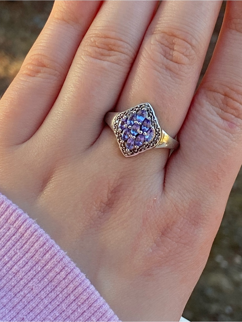 Sterling Silver Purple Cluster Ring - Elegant Women's Jewelry